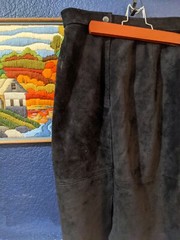VTG Comint Argentina Black 100% Leather Suede Pencil Straight Skirt Sz Medium M
