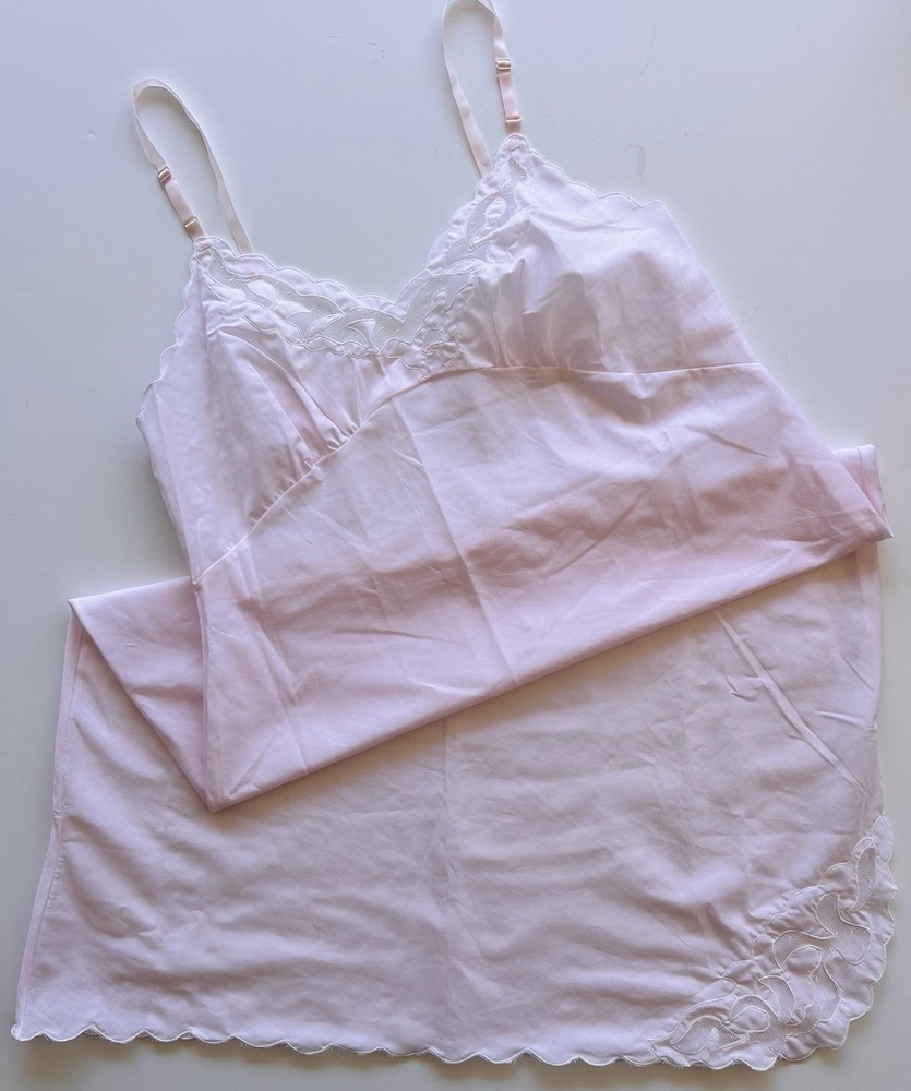 Sears Size 38 Bias Cut Cotton Blend Pink Slip Nightie Lingerie Delicate Lace