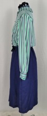 Vintage Dress with Green/Navy/White Striped Bodice and Blue Skirt Size 14