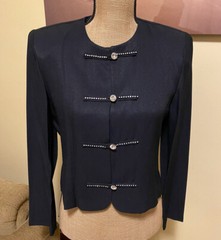 VTG R&M Richards Karen Kwong Black Crop Jewel Button Military Jacket Blazer 10P