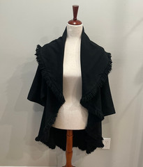 Vintage Mr. Blackwell Design Black Wool Fringe Trim Cape Coat c1960s
