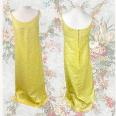 Vintage 1960s Yellow Gold Lurex Daisy Weave Empire Waist Cocktail Dress Size S