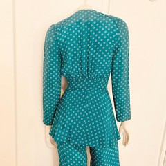 Vintage BUS STOP Silky 1970s Peplum Blouse High Waisted Trousers Pant Suit XS
