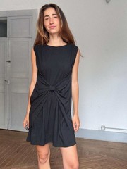 Italian simple black dress, Essential Twinset sleek Milan minimalism, Size S – M