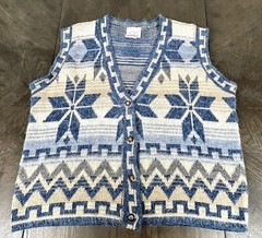 Vintage Denim Republic Vest Acrylic Geometric Design Size Large L made In USA