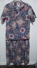 Vintage Hilo Hattie 2 Piece Dress Hawaiian Full Length All Over Print Pre-owned