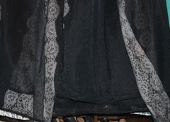 Peignoir Robe and Gown Set Black Sheer Nylon White Lace Vintage Size Medium