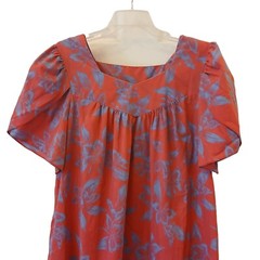 VTG 3XL Red & Blue Floral Hawaiian House Dress MouMou Lounge Cotton #I-10