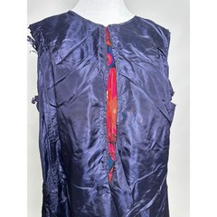 Antique 1920s 30s Navy Blue Silk Dress Pleated Study Scraps Pattern XL 46 Bust