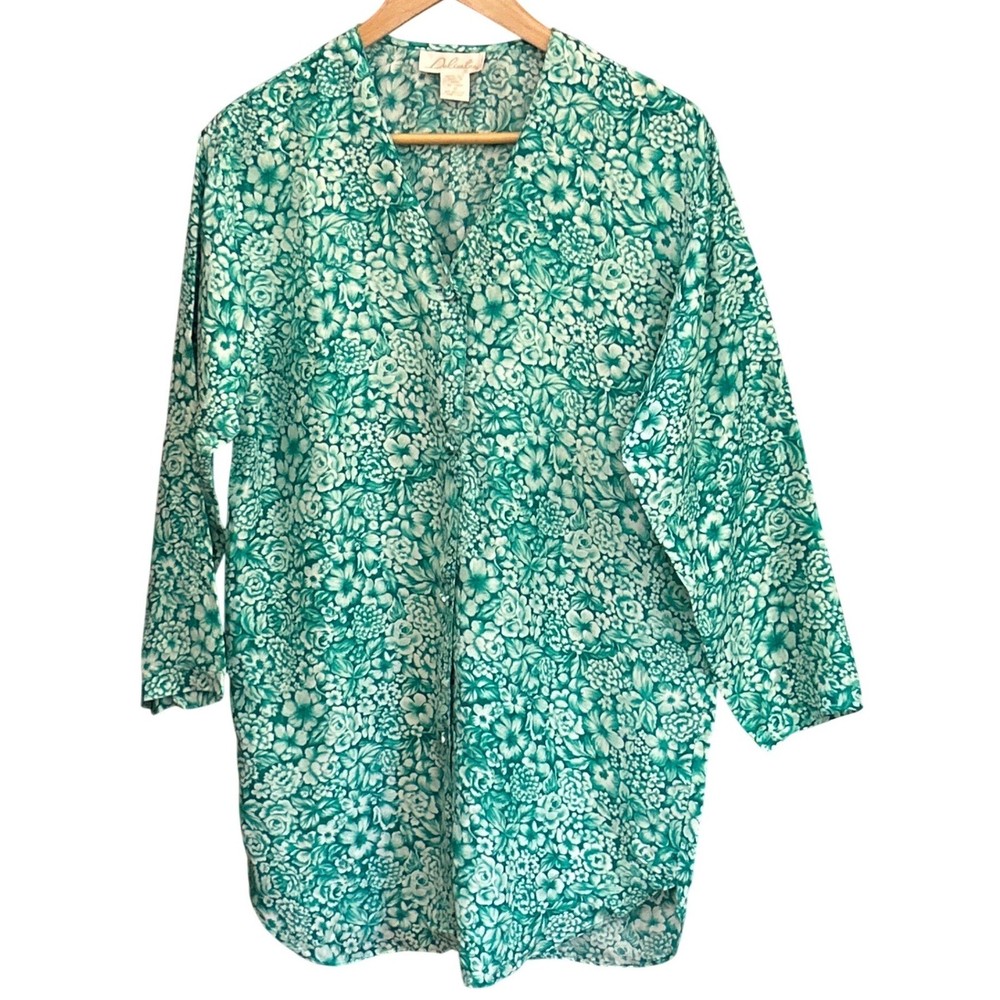 Vintage 90s Delicates Silk Floral Tunic Blouse Grandmacore Coastal Grandmother