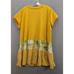 Umgee + USA V-Neck Tiered Dress Mustard Yellow Boho Fringe Hem Size 2XL Cotton