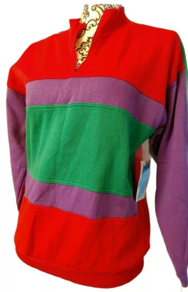 CARRIAGE COURT Women’s Small Colorblock Sweatshirt Shirt Red Purple Green NWT