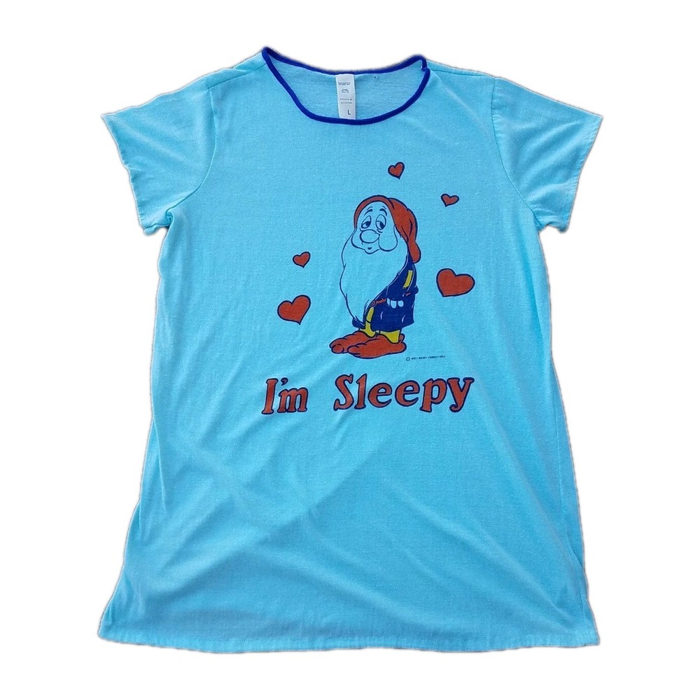 Vintage night Pajama t-shirt sleepwear Disney dwarf blue size Large Used As-Is