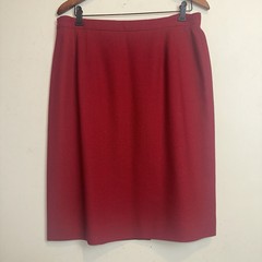 VTG Talbots Skirt Womens 16 Red 100% Wool Pleated Midi Back Zip Rear Slit Lined