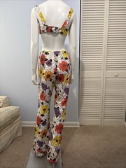 Vtg Portiono 70s Womens Two Piece Matching Set Crop Top And Pants Floral Sz S