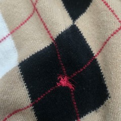 Vintage Burberry Women Cashmere Sweater In Classic Argyle Beige Turtleneck Small