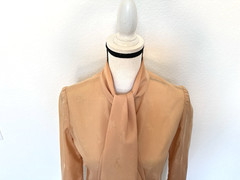 1970s 1980s Neiman-Marcus Apricot Blouse with Embroidered Birds