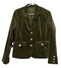 Vintage Eddie Bauer Women 8 Green Velvet/Velour Trucker Jacket Button Up Lined