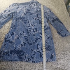 Prato Vintage Floral Pineapple Duster Jacket Womens 16 Blue USA Made Open Front
