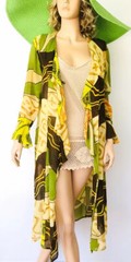 Kimono Duster chiffon maxi cardigan long cover up dress Vintage Sheer Robe SZ L