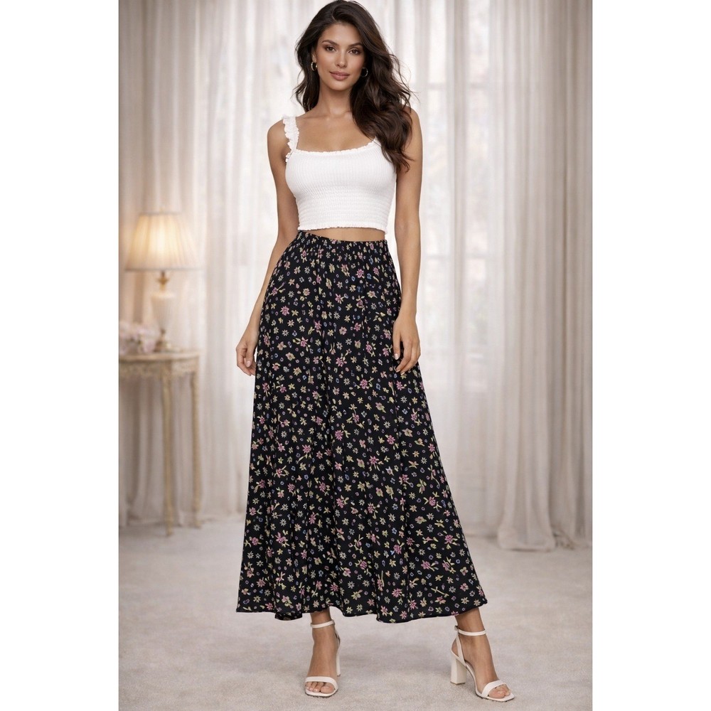 Carol Anderson Collection Maxi Skirt Womens S Black Floral Y2K Fairy Grunge 90s
