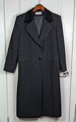 VTG Forecaster of Boston Ladies Gray Long Coat Black Velvet Collar Sz 14