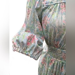 Vintage Toni Todd Floral Midi Dress | Cottagecore Feminine Pastel Puff Sleeve