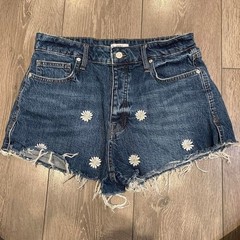 Forever 21 Premium Daisy Embroidered Denim Shorts Medium Wash Cut Offs Size 30