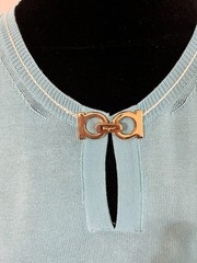 Vintage FERRAGAMO Light Blue Top with Gold Buckle Closure, Size L, Made In Italy