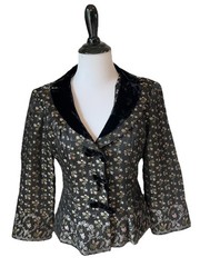 Vintage Nanette Lepore Jacket Blazer Floral Velvet Collar Bows Y2K