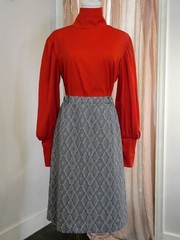 Vintage 70s Queen Casuals Diamond Snakeskin Pattern Pull On A-Line Midi Skirt Sm