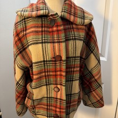 Vtg Mid Length Retro Mid Century European Wool Tartan Swing Car Coat