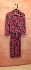 Vtg s Lady Carol Of New York Sz 16 Belted Quarter Sleeves PINK MULTICOLOR Dress