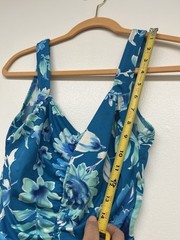 Vintage Gabar Floral Blue Nylon Blend One Piece Bathing Suit Swimsuit Size 12
