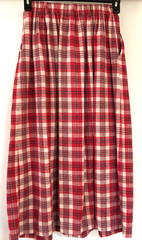 Vtg Orvis Red Plaid Flannel Pleated Midi Skirt Pockets & B-Loops Sz 8/ 26″x 34″