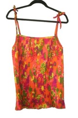 Vintage Glenbrooke Womens Size L? Floral Sleeveless Top Pleated 60s 70s Loud