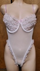 SEXY Secret Treasures Sheer White & Pink Thong Teddy Romper, Size S; EXC