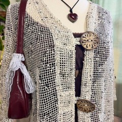 Vintage Y2K Nina Leonard Beige Mesh Cardigan Shawl Size S Lagenlook Boho