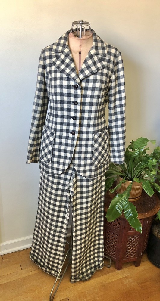 1960’s Jackfin For Billy Lewis Gray & White Buffalo Check Jacket & Pants Set