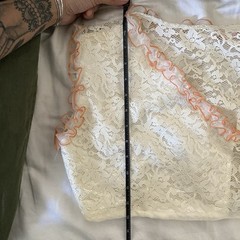 VTG 1970s Handmade Ivory/Cream Lace & Orange Ruffle Wrap Crop Top Blouse – S/M