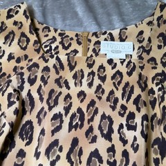 Vintage Studio C Womens Size 16W Leopard Print Shift Dress Sleeveless Floral Hem