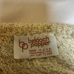 Vintage Beldoch Popper Abstract Knit Sweater V-Neck Batwing Oatmeal USA Made