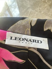Leonard Of Paris Black Satin Pink Orchids Knee Length Tunic Coat Frog Closure 42