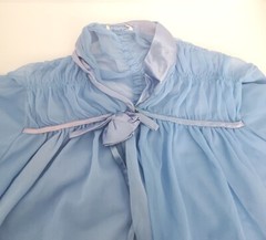 Vtg Eve Stillman by Gracette Modest Sheer Nightgown Blue Satin Puffed Sleeve