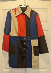 Rare VTG 70S WOMEN COLORBLOCK RETRO SNAP BUTTON TRENCH COAT/JACKET