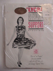 1PR VINTAGE UNBRANDED RHT SUPPORT SHEER NYLON STOCKINGS SZ 11 1/2-12 TALL BEIGE