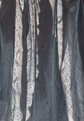 Peignoir Robe and Gown Set Black Sheer Nylon White Lace Vintage Size Medium