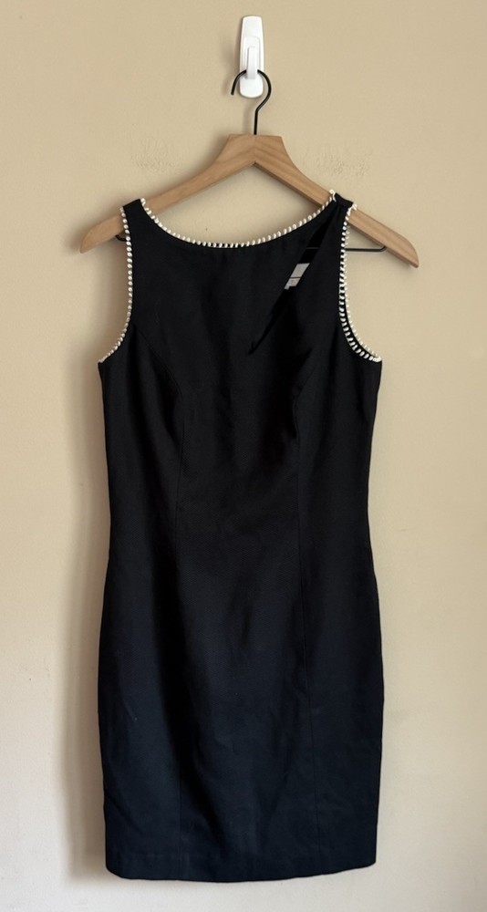 Vintage Dress Textured Black White Sleeveless Sheath 1990s Y2K 4 6 Small