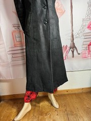 Vintage Leather Coat Real Leather Black Long 90s Teddy Collar Size 38-42