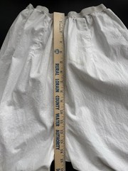 VINTAGE HANDMADE BLOOMERS RUFFLED HEM ELASTIC WAIST LONG PANTALOONS OFF WHITE